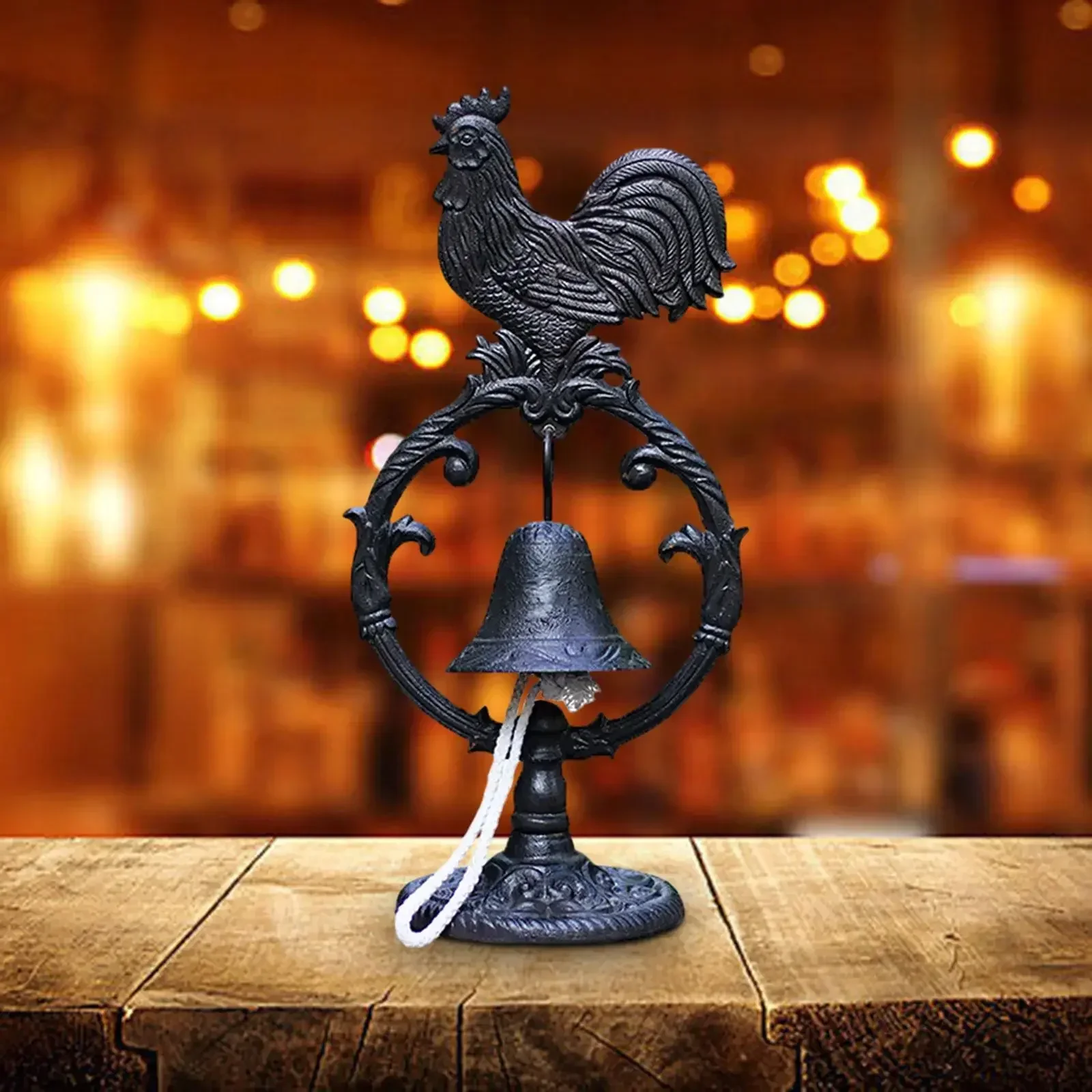 

Dinner Rustic Chicken Vintage Iron Classic Rooster Bell Service Bell Hand Bell for Tabletop Bar Outside Garden Farm