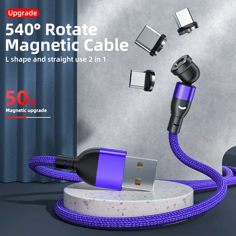 

CQXSMAX 540 Degrees Rotating Magnetic Cable Micro USB Type C Phone Cable For iPhone13 Pro XS Max Samsung Xiaomi USB Cord Wire