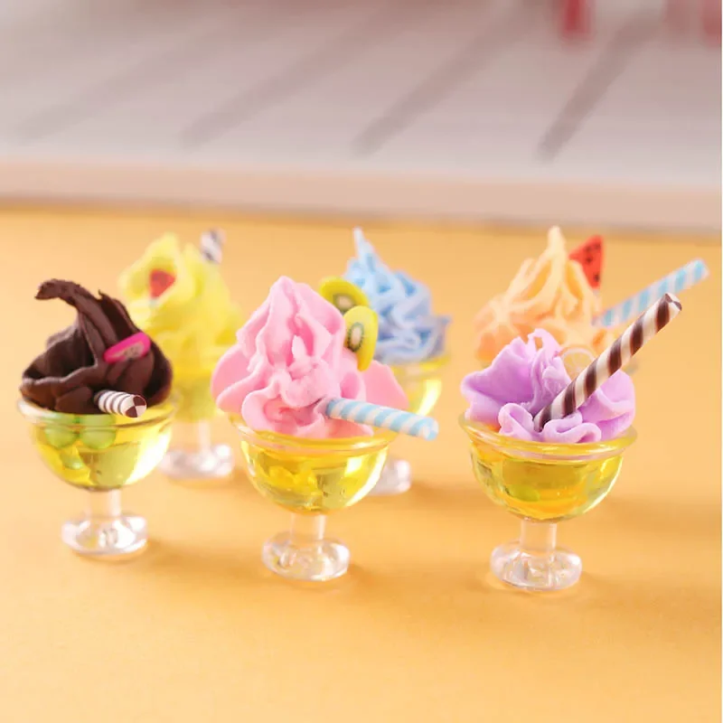 Cute Miniature Dollhouse Resin Milkshake Juice Candy Sugar Ice Cream Doll House Accessories Food for Pretend Play Kitchen Decor