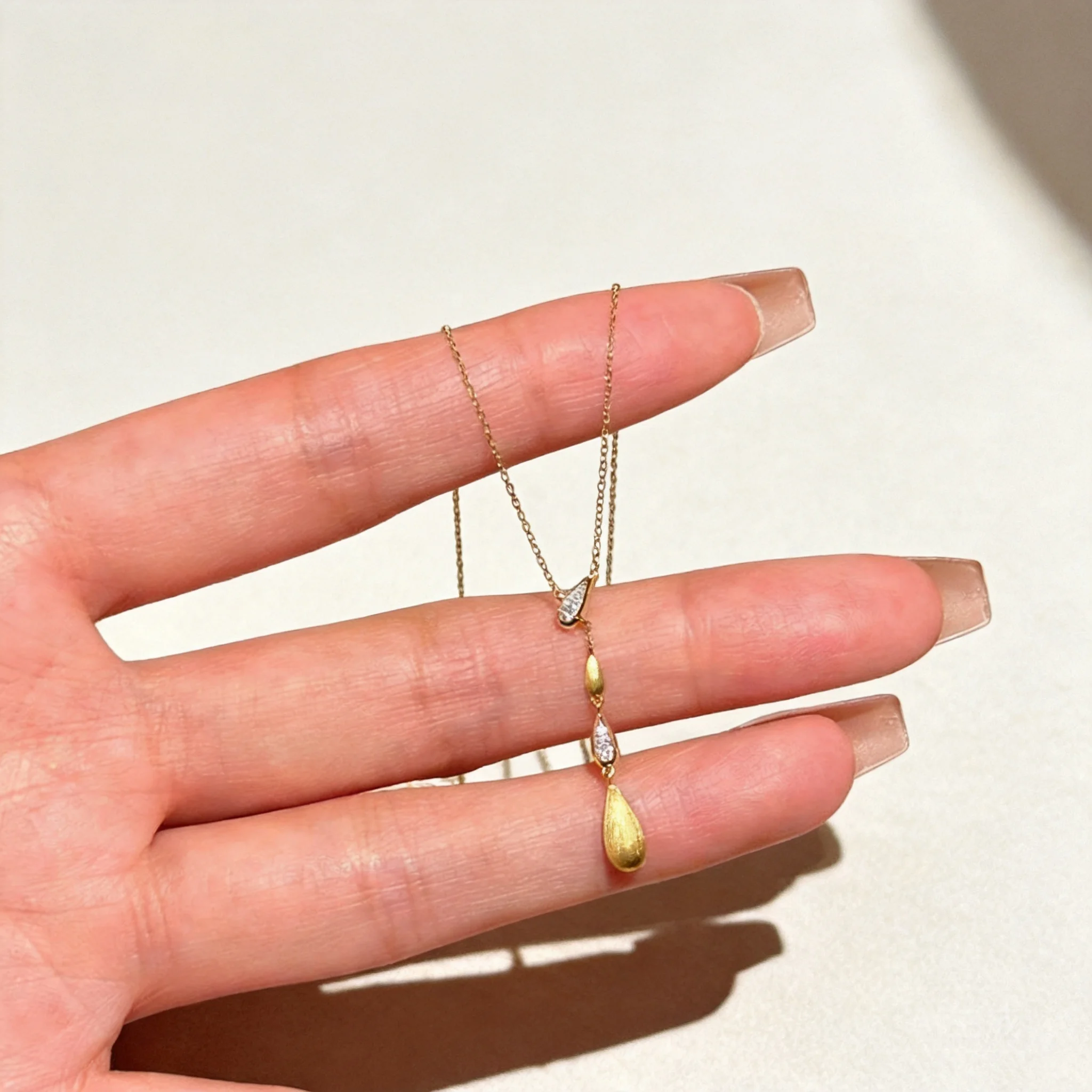 Chinese Style Lucky Blessing Attract Wealth Brushed Gold Tassel Water Drop Pendant Necklace 2026 New Micro Inlaid Zircon Dainty