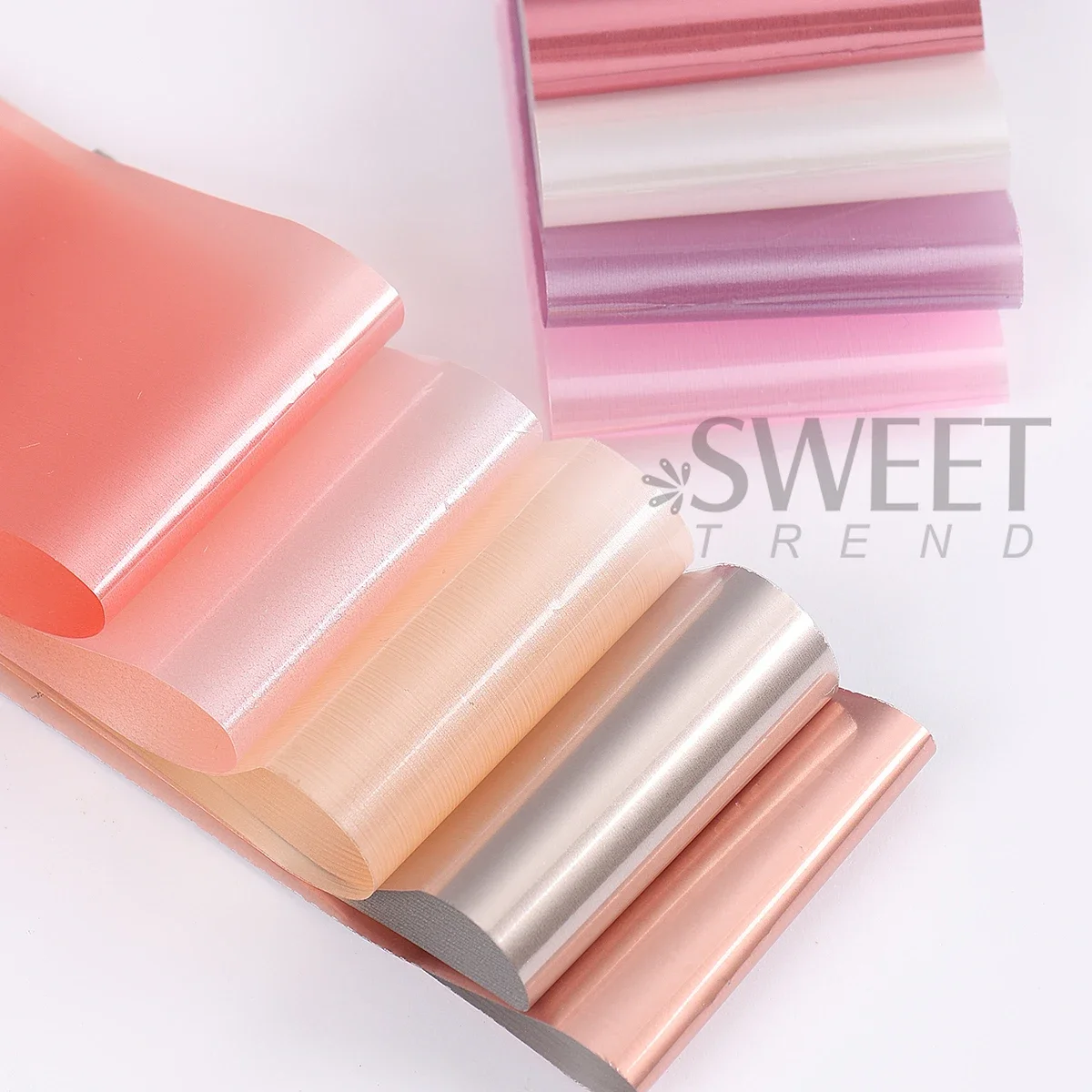 Folhas de transferência de unhas espelhadas rosa puro, estilo de metal gradiente, design doce, cobertura completa, impressão, adesivos de manicure de verão com 10 peças