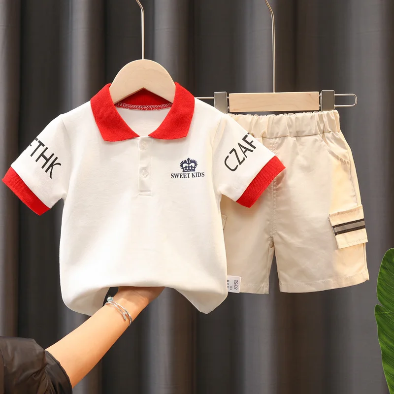 0-5 Year Old Baby Boy Summer Simple Clothes Set Children\'s Fashion Polo Shirt + Cotton Shorts 2-Piece Set