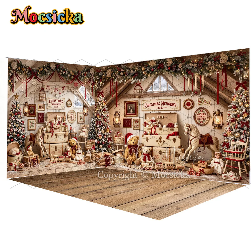 Toys Background For Kids - Mocsicka White Christmas Room Backdrop Photography