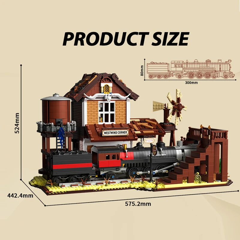 3885PCS Western Train Station Building Blocks Model Toys MOC Street View Assembly Bricks Desktop Decoration DIY Toys For Gifts