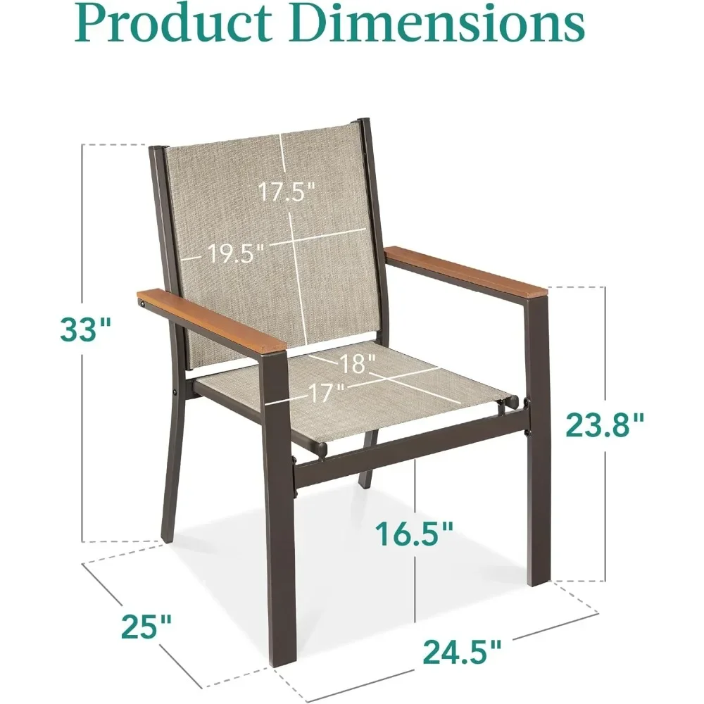 Chaises en textilène d'extérieur empilables, meubles d'appoint de salle à manger, accoudoirs, conversation par tous les temps, meilleur choix de produits, ensemble de 2