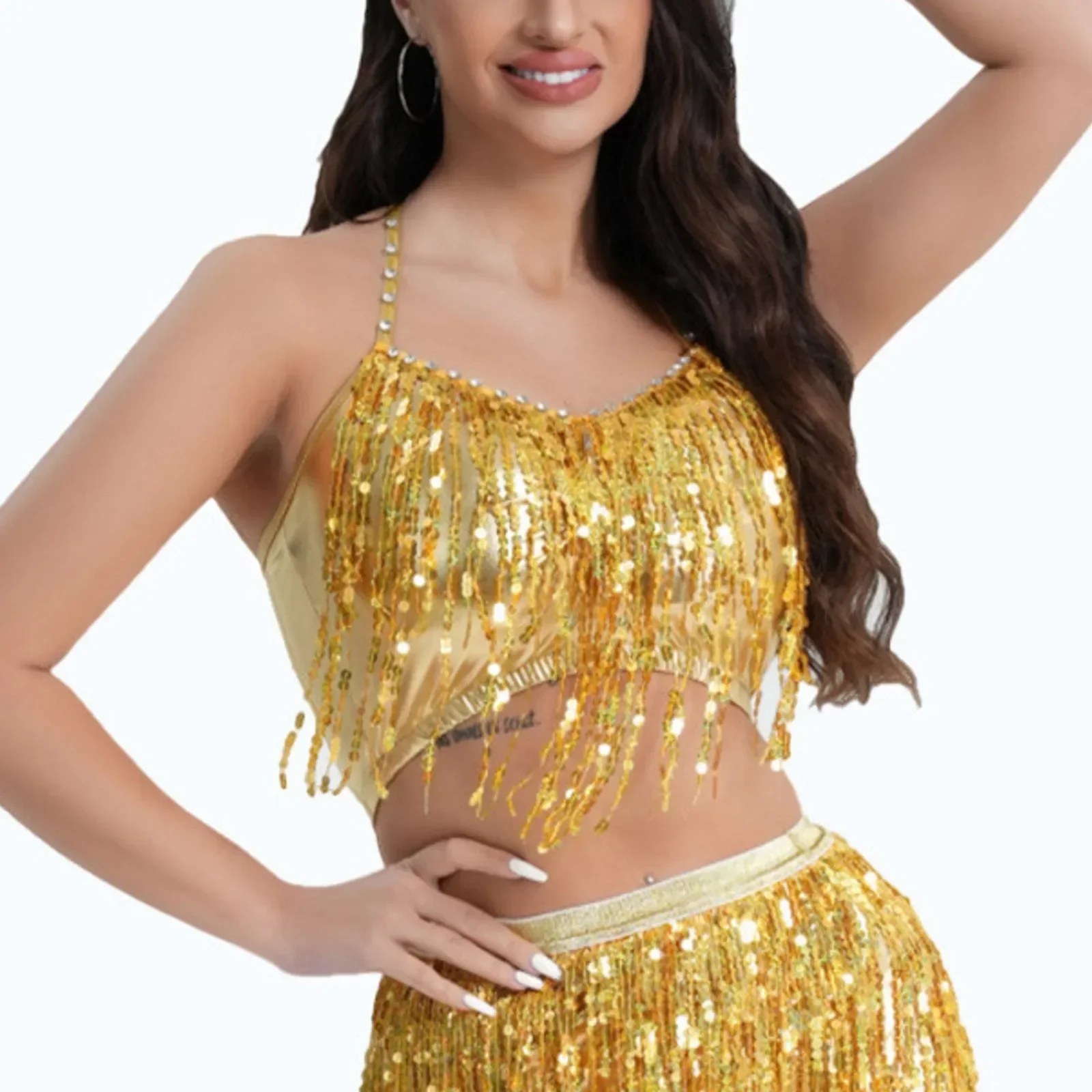 Belly Dance Sequin Bra Top Sexy Latin Party Bra Tassel Performance Outfits Sexy Club Party Festival Rave Dance Shinny Crop Tops