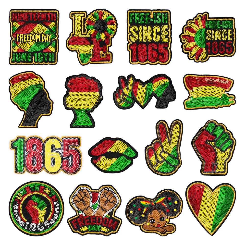 

US Juneteenth Sequins Embroidery Patch DIY T-shirt Bag Backpack Hat Iron on Patches Applique Craft Decor Repair Sticker Sewing