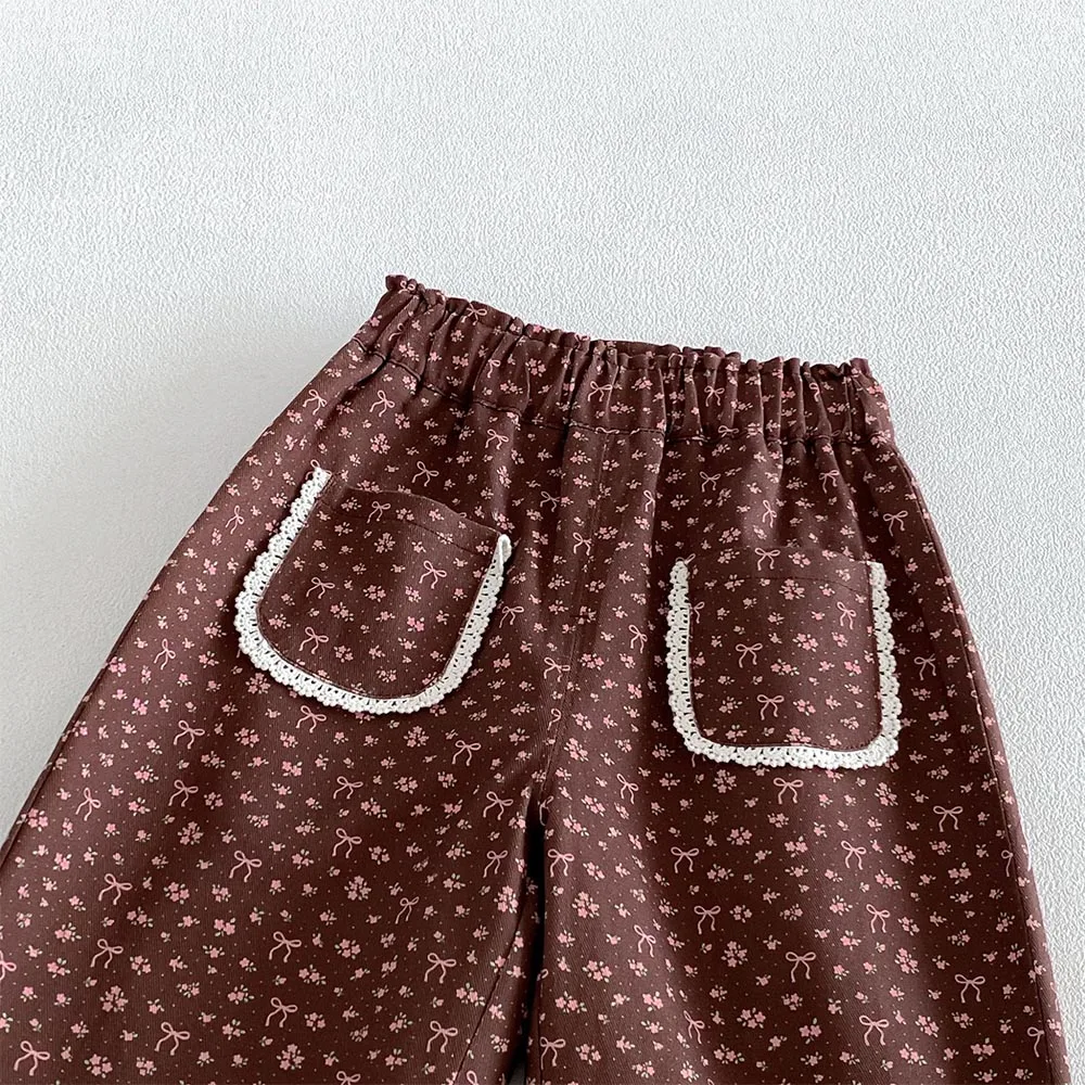 Toddler Girl School Pants Floral Fashion Spring Autumn Kids Boutique Clothing Casual Loose Children Trousers  -125
