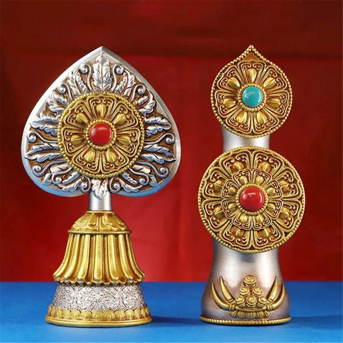 

2 Size Offered Duoma Shizi Colored Plated Buddhist Suppliers Tibetan Tranic Resin Carving Putting Decorate Instruments