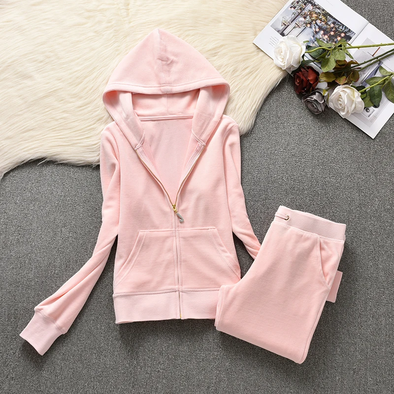 2 Piece Sets Women Outfit Tracksuit Hoodies Tracksuit 2 Piece Set with Pocket Trousers and Jacket Sets Velvet Tracksuit