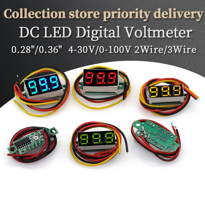 0.28 / 0.36 Inch DC LED Digital Voltmeter 0-100V Voltage Meter Auto Car Mobile Power Voltage Tester Detector 12V Red Green Blue