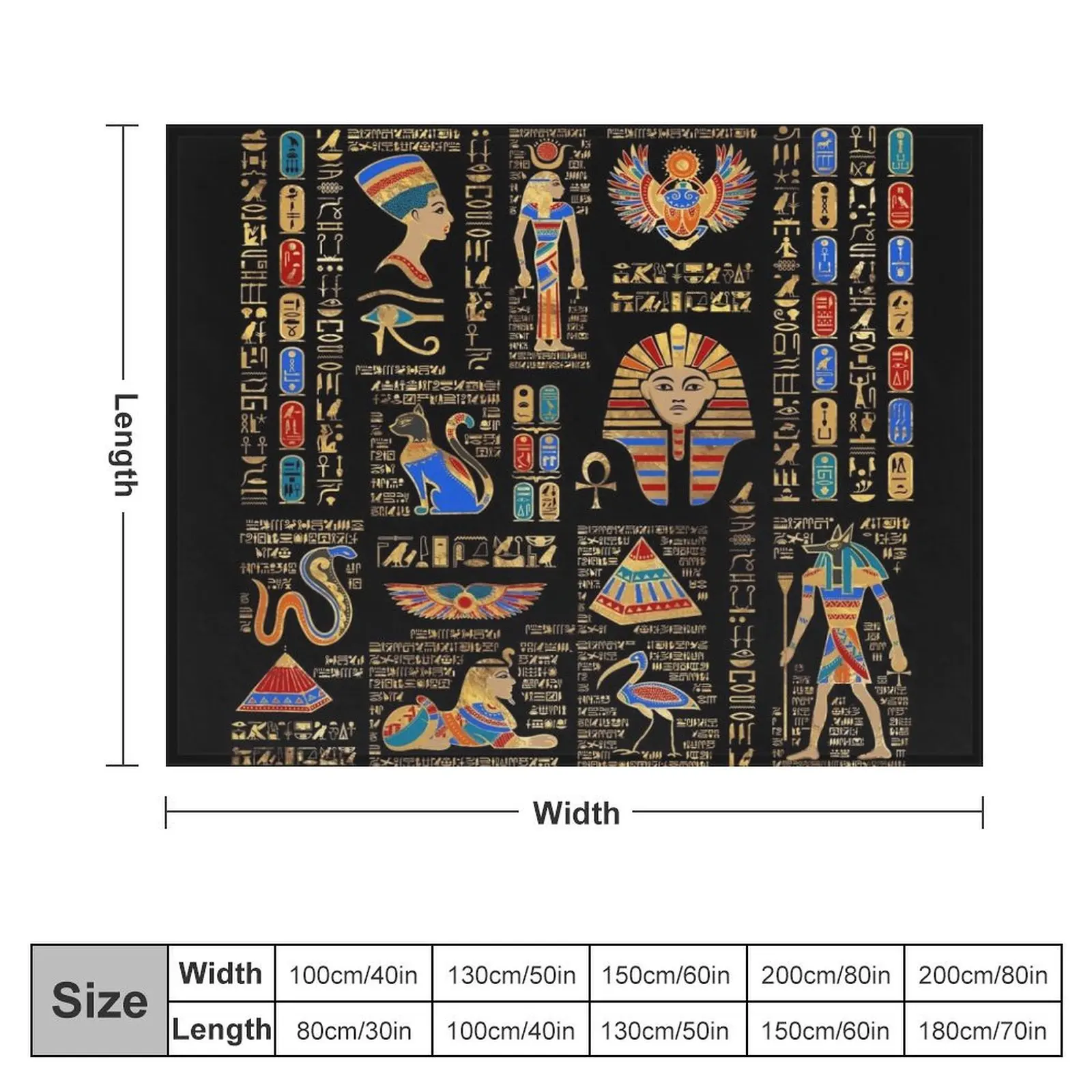 Egyptian hieroglyphs and deities on black Throw Blanket blankets ands decorative Baby Blankets