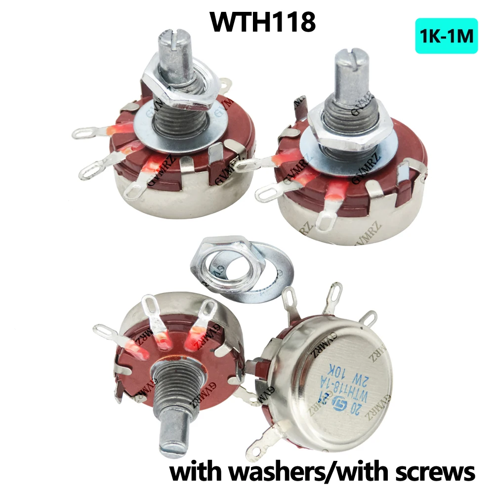 WTH118 2W 1A resistor 1K 2K2 4K7 10K 22K 47K 100K 470K 1M WTH118-2W Round Shaft Carbon Rotary Taper resistor