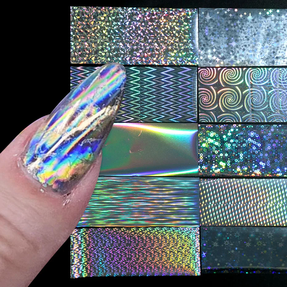 26 Stück Laser-Holographische Nagelfolien Aurora Irisierend Geometrische Streifen Transferaufkleber Metallspiegel Y2K Maniküre-Aufkleber – Detail 3