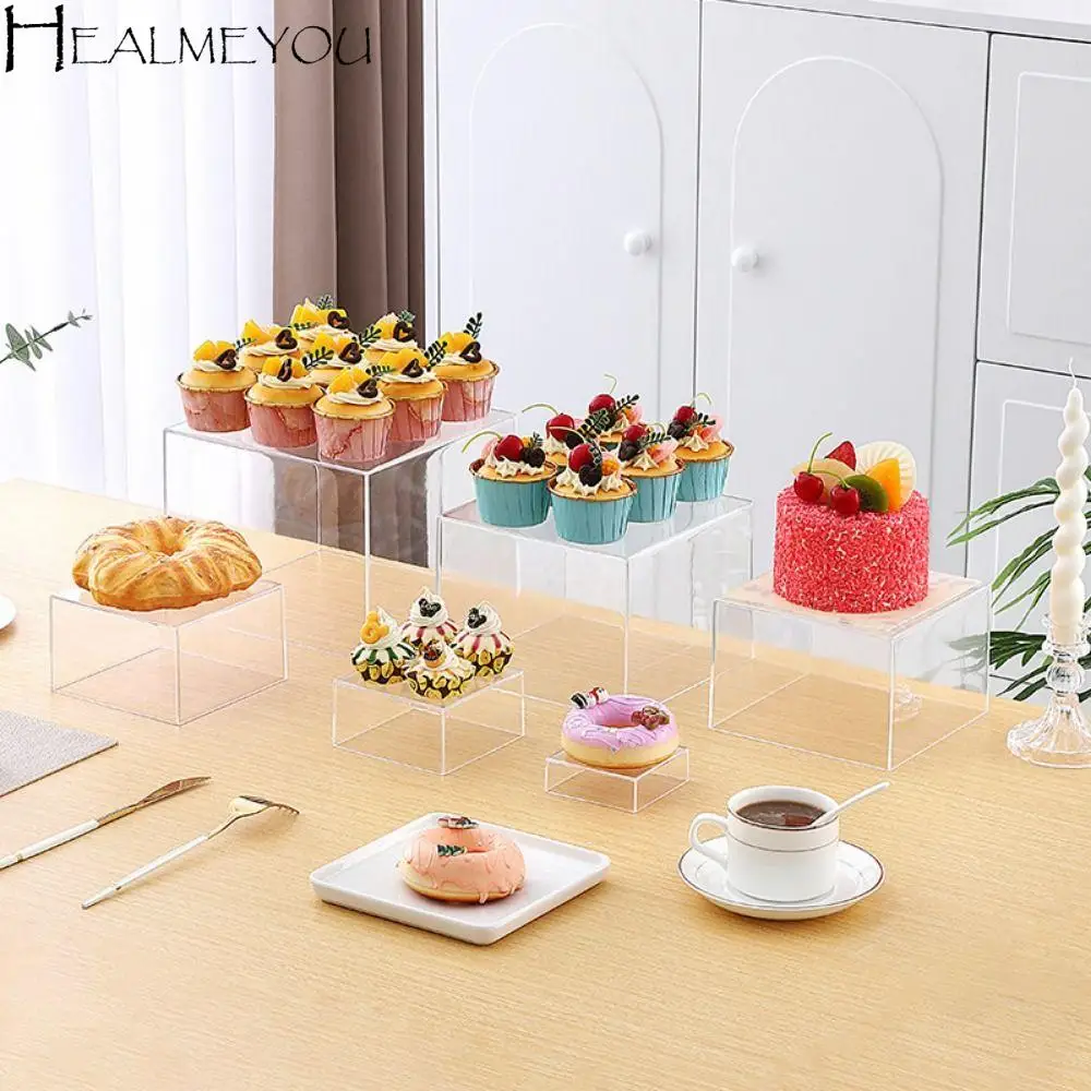 

Белый/прозрачный акриловый куб-дисплей, штабелируемая вложенность, подставка для десерта, квадратная форма, 6 разных размеров