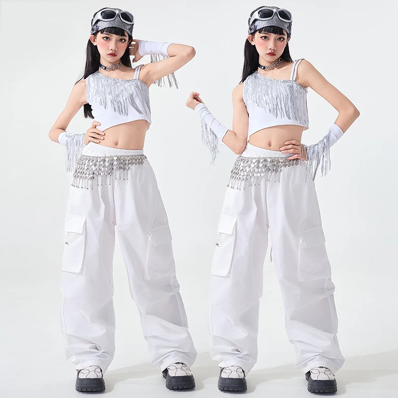 Mode filles Performance Kpop tenues enfants Jazz danse Costume Hip Hop vêtements rue costumes haut à franges pantalon Rave Wear SL13260