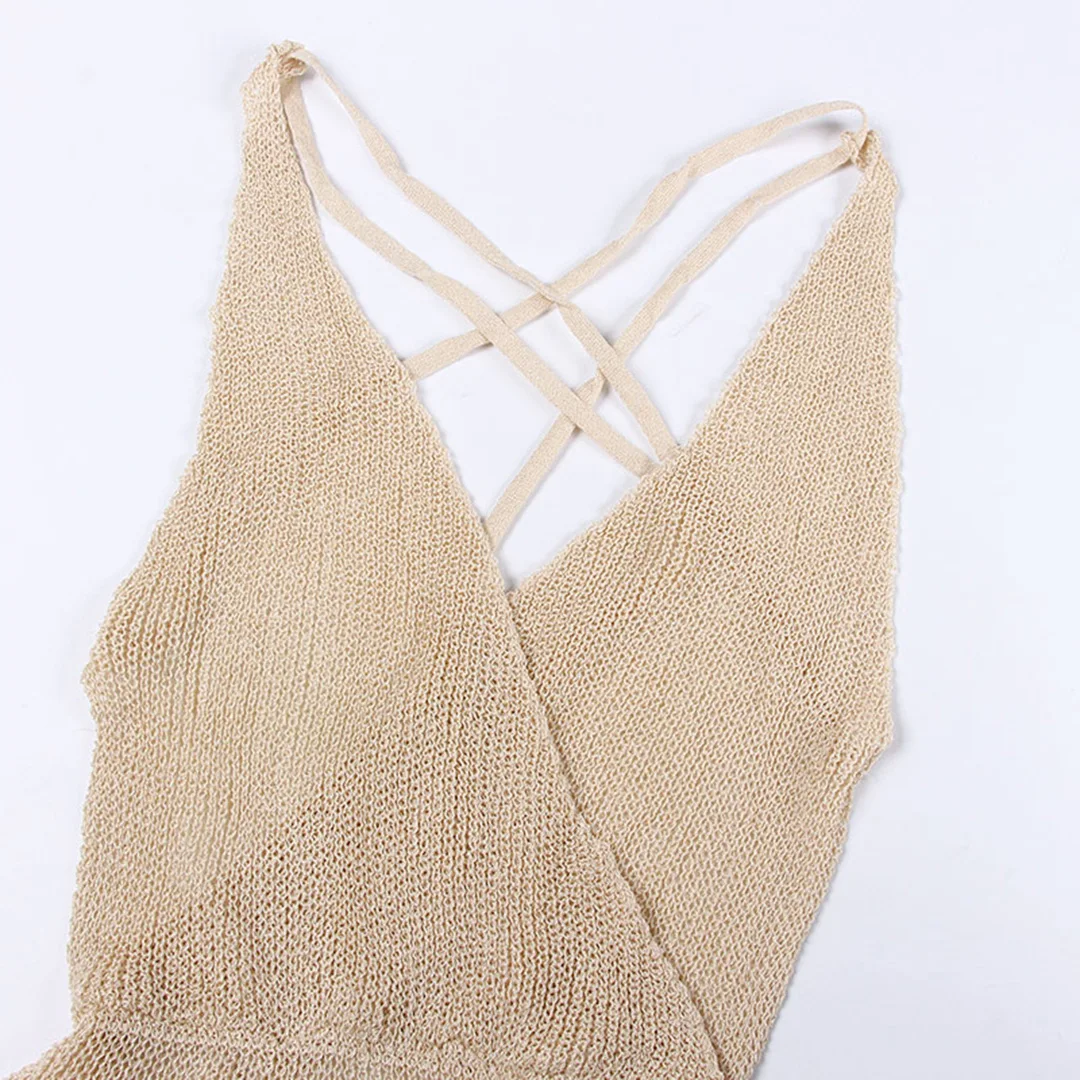 S - XL 3 Farben V-Ausschnitt, überkreuzter Rücken, gestrickte Häkel-Tunika, Strand-Überwurf, Strandkleid, Strandmode, Damen V3767 – Detail 33
