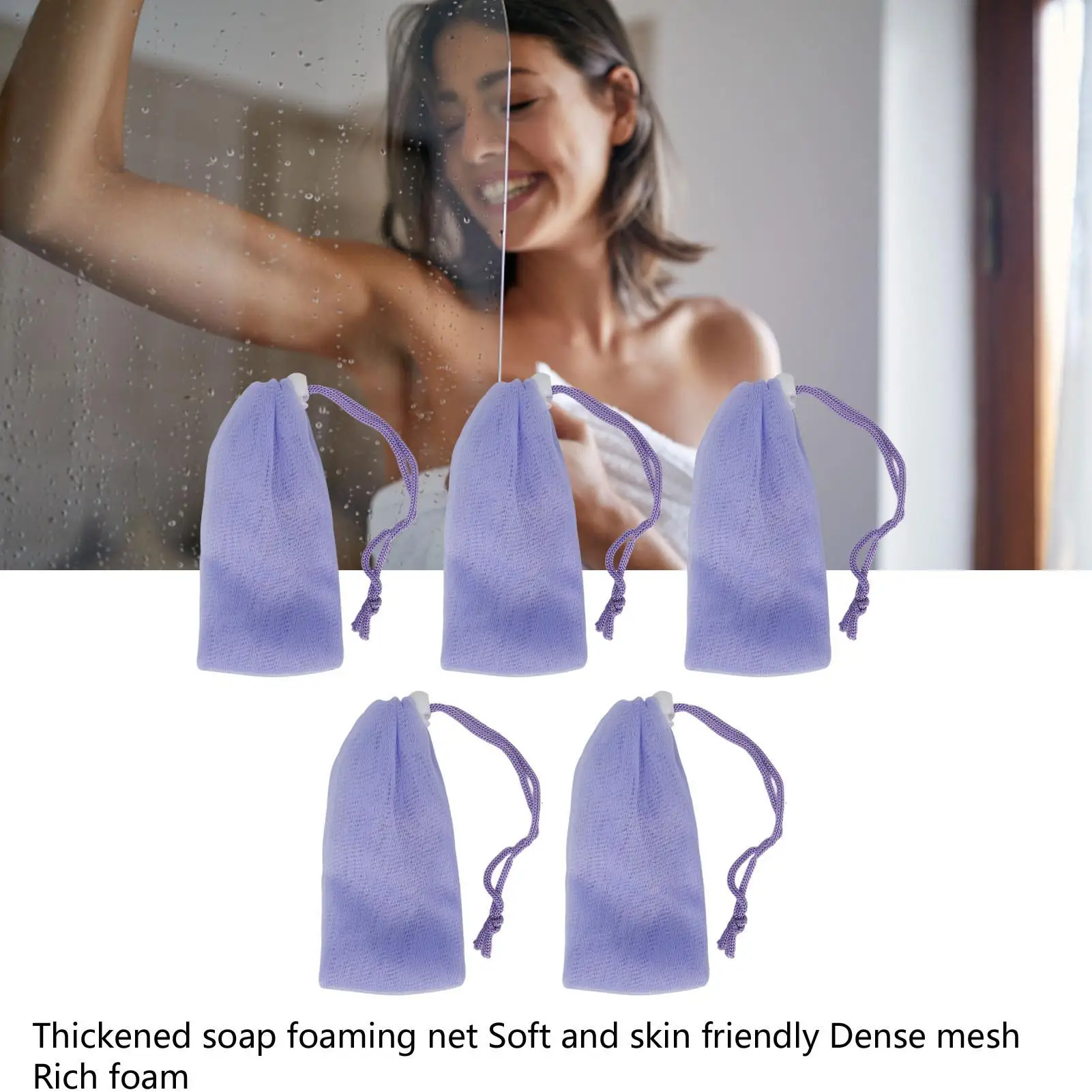 Jabón exfoliante suave, red espumosa con cordón para baño diario para limpieza del hogar