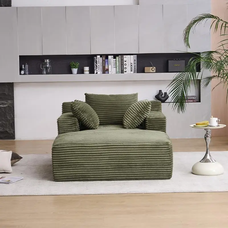 เก้าอี้ยาวทรงชีซ์ลองจ์ขนาดใหญ่พิเศษสำหรับใช้ภายในอาคาร โซฟาเบดแบบมีเบาะหุ้มผ้ากำมะหยี่ทันสมัยพร้อมหมอนและที่วางแขน อเนกประสงค์