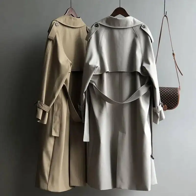 Windbreak Women's Mid Length Trench Coat Elegant British Style Versatile Drape Waist Cinched Fit Petite French Casual Overcoat