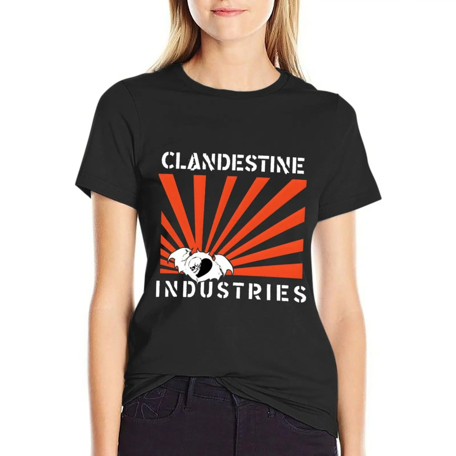 

Clandestine Industries (White Text) \t \t\t T-Shirt female aesthetic clothes cute tops Short sleeve tee Womens clothing