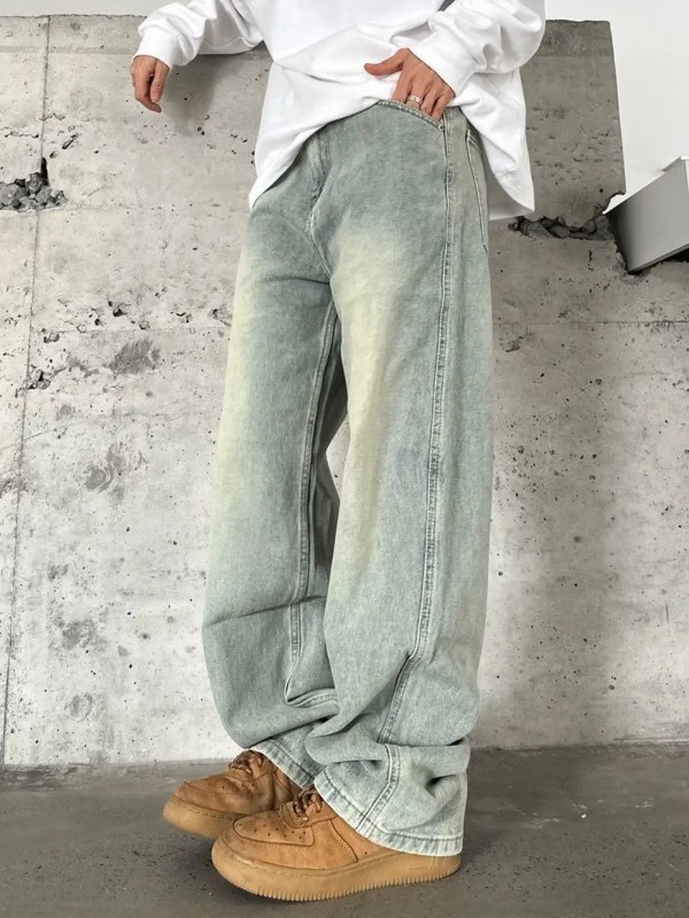 

Мужские джинсы свободного кроя, широкие брюки средней длины, винтажные потертые джинсовые брюки