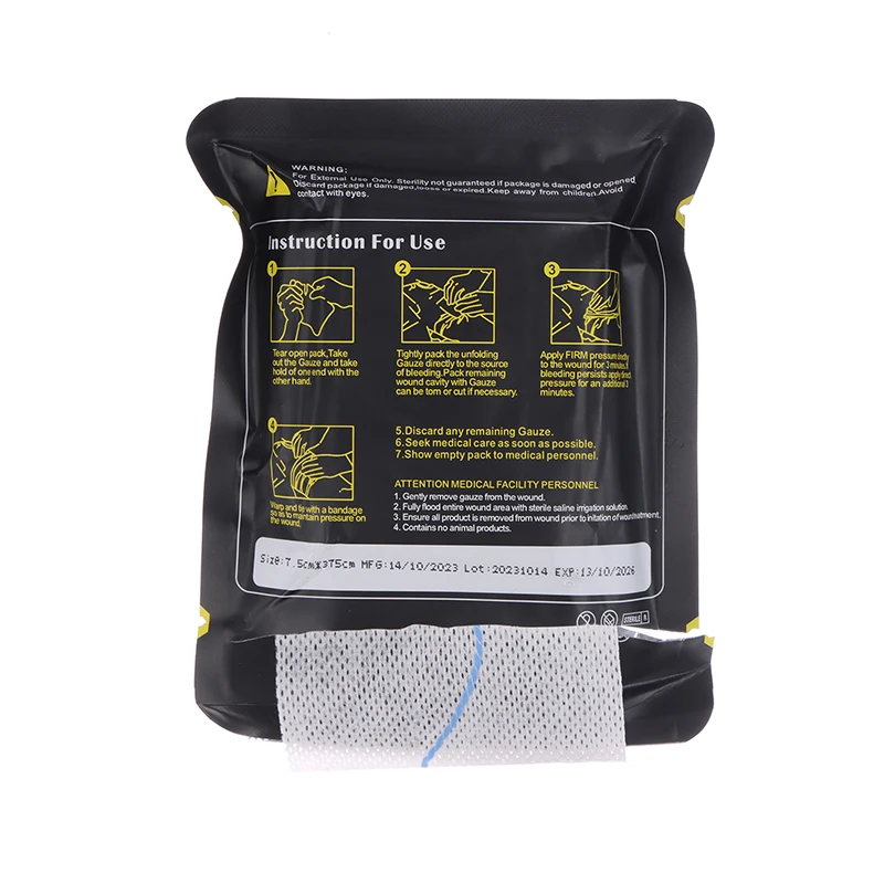 Medical Wound Dressing Hemostatic Kaolin Gauze Combat Emergency Trauma Z-Fold Soluble For Ifak Tactical Military First Aid Kit