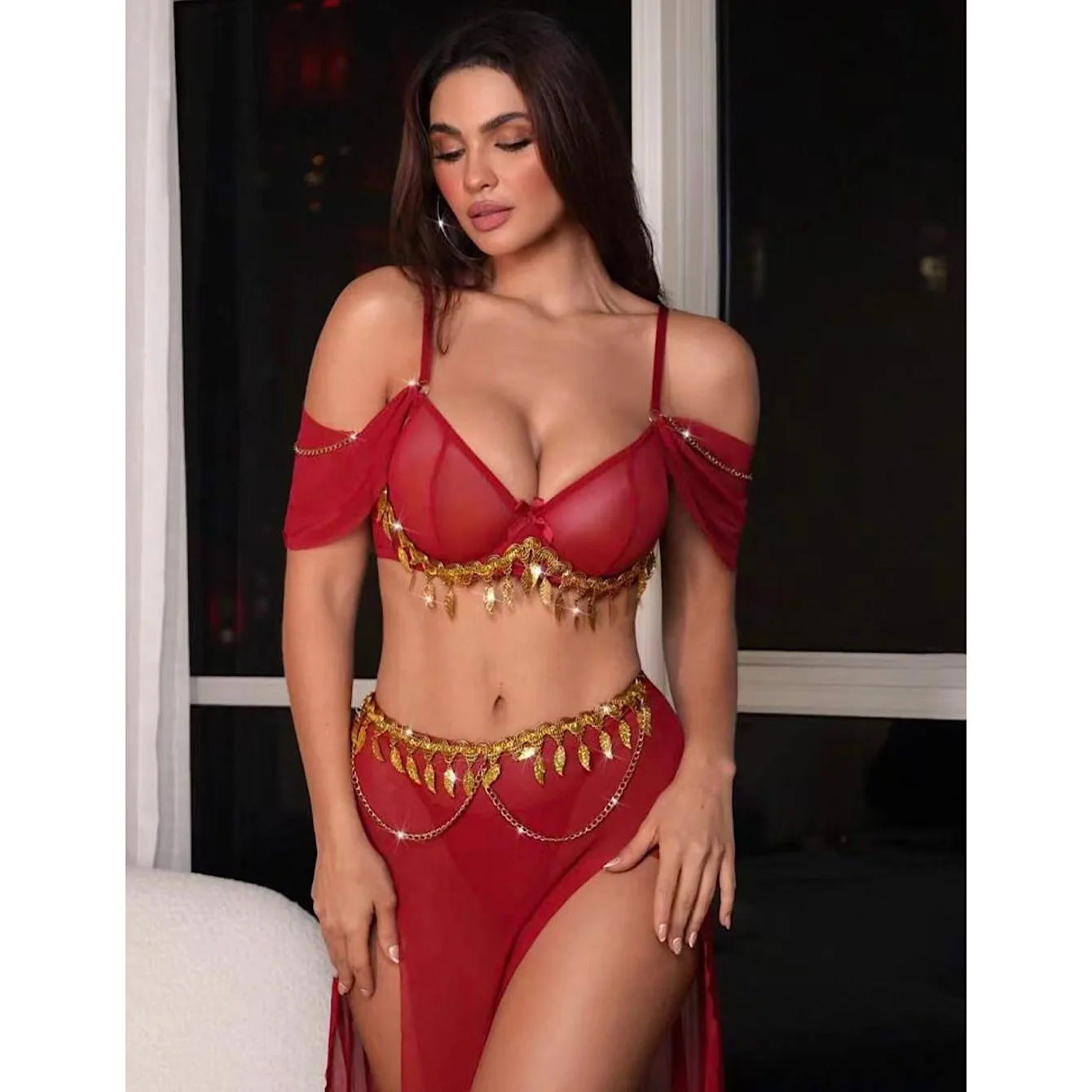 Women Retro Exotic Sheer Mesh Dance Outfit Slim Elegant Night Costume For Party Stage Dating Honeymoon Daily Romantic Loungewear view 3