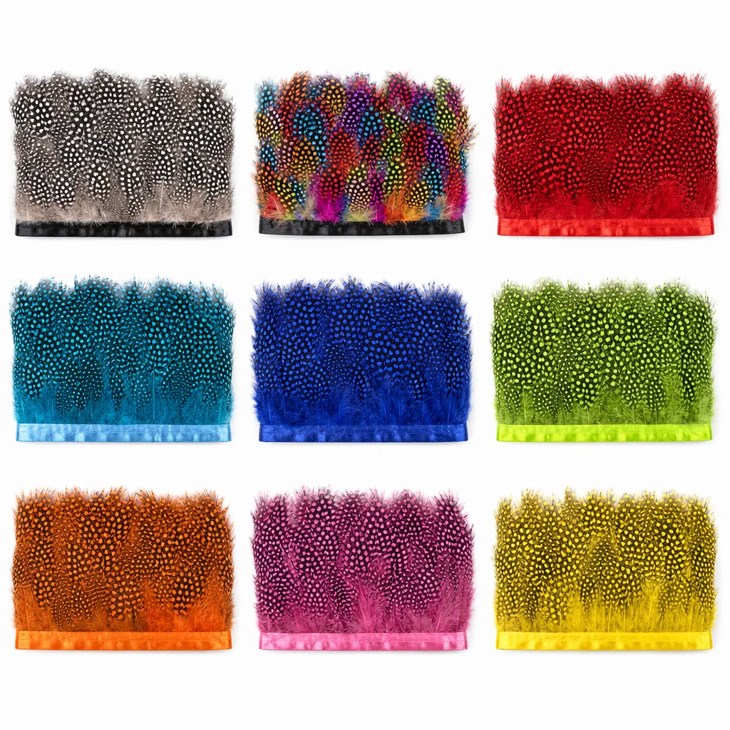 5/10 Meters Natural Guinea Fowl Feather Trim Ribbon 2-3inch/6-8cm with Pheasant Feather for Stage DIY Carnival Decor Dress