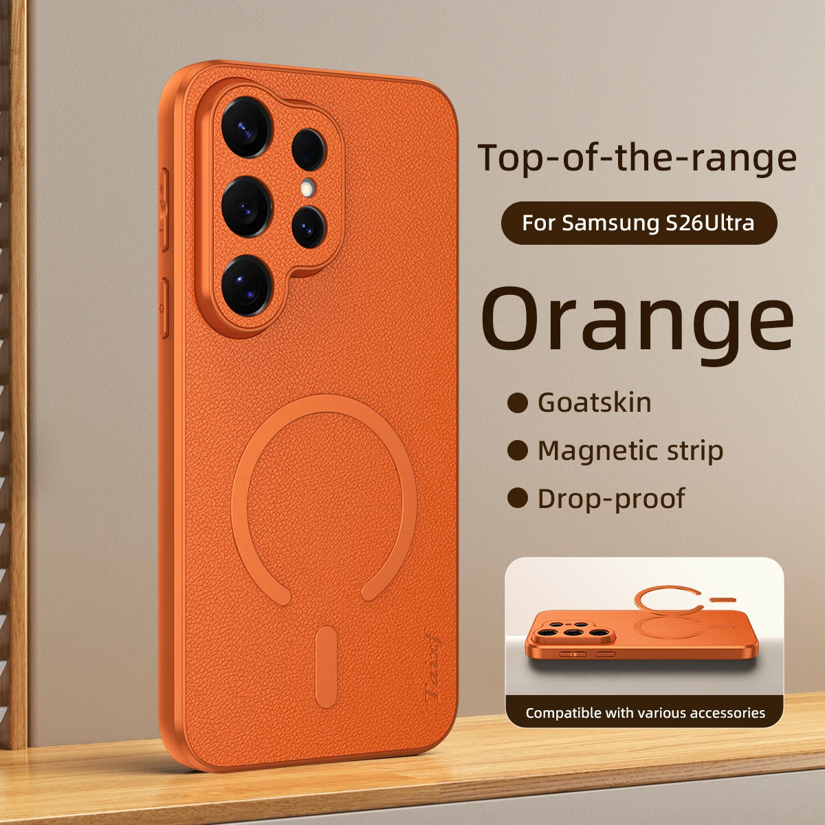 For Samsung Galaxy S26 Ultra Magnetic Case Leather for Wireless Charging Camera Lens Protection Shockproof Back Cover