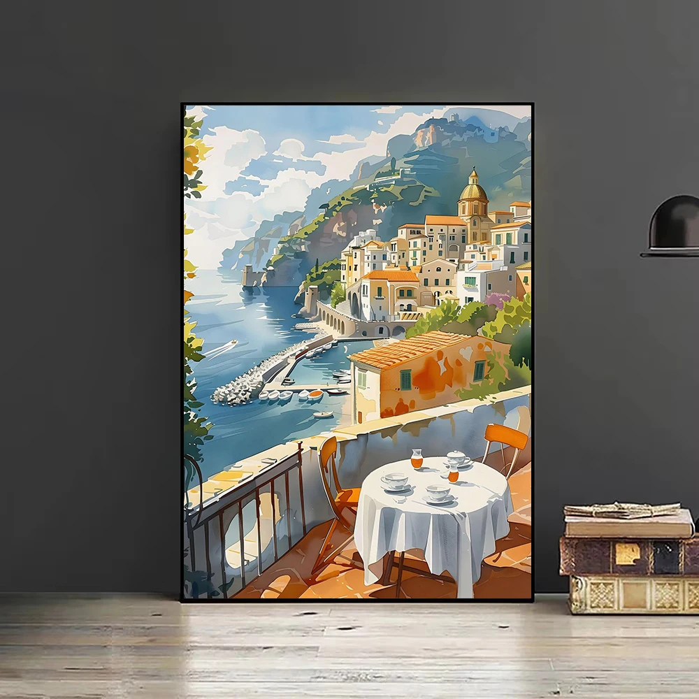 Retro Europe Travel City Paris Edinburgh Amalfi Coast Landscape Poster Canvas Painting Wall Art Pictures Home Hotel Decor
