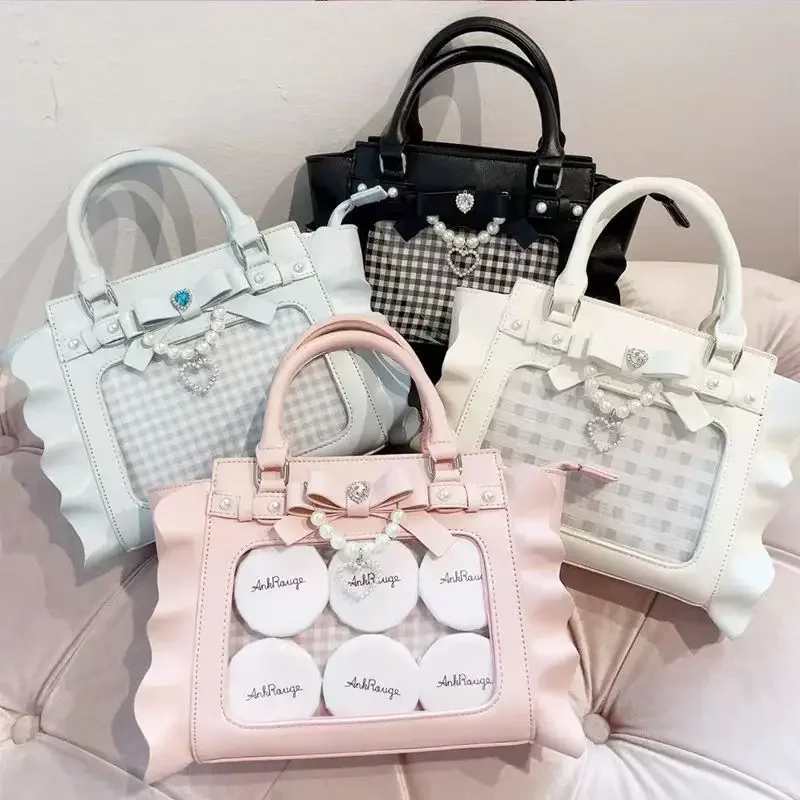 

Harajuku квадратная розовая сумка Ita женская новая японская сумка-мессенджер с жемчужной ручкой кошелек женские милые милые сумки через плечо эстетические