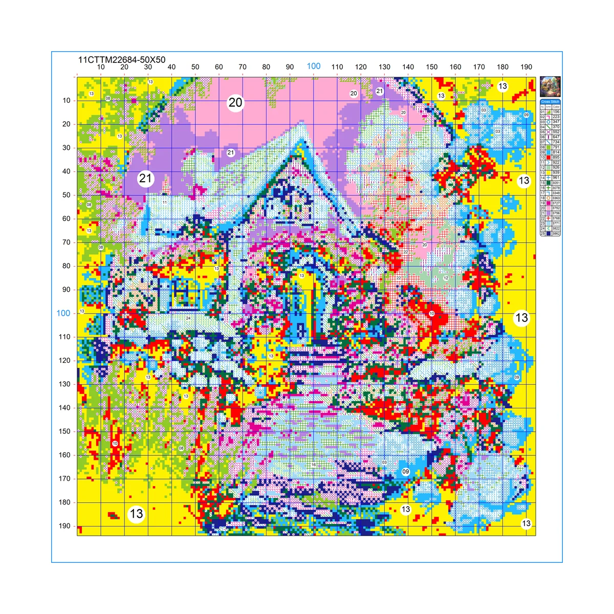 1 Stück 50x50 cm/19,69 Zoll, 11Ct/14Ct Kreuzstich-Set, DIY Valentinstagsgeschenk, Stickerei-Set für Festivals, Landschaften – Detail 2