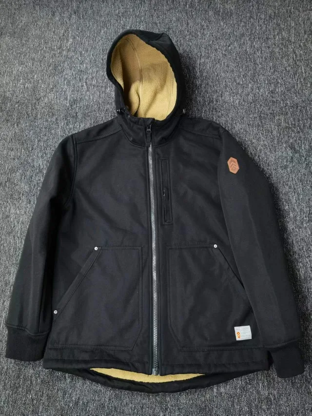 

Men's Fce Lined Hooded Jaet Autumn Winter Outdoor Windproof Waterproof Soft ell Workwear Coat Multiple kets Casual ...