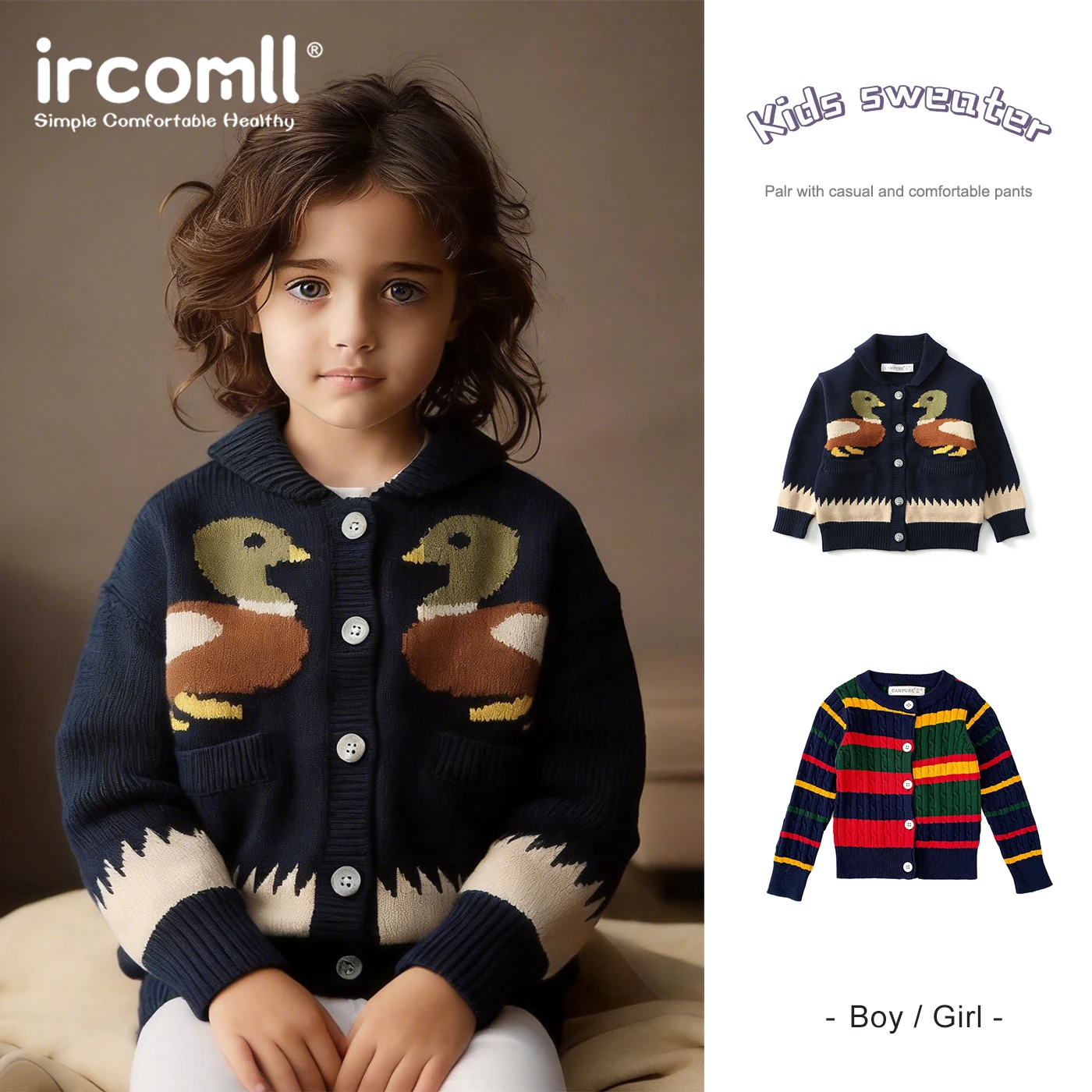 Ircomll Herbst-Neuheit, dicke Strickjacke für Kinder von 1–6 Jahren, niedliches Entenmuster, Kinderpullover, Oberbekleidung für Babys, Jungen und Mädchen, Alltagskleidung