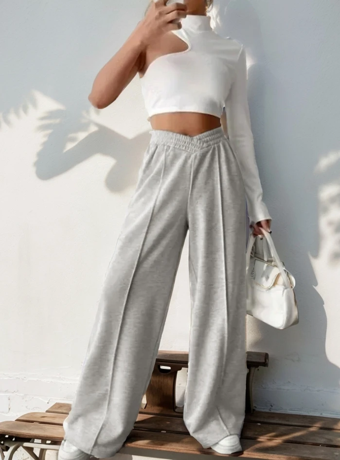 

Women S Casual Joggers Loose Wide Leg Pants V-Shaped High Waisted Spliced Wide Leg Pants 2024 Women's Casual Loose Trousers