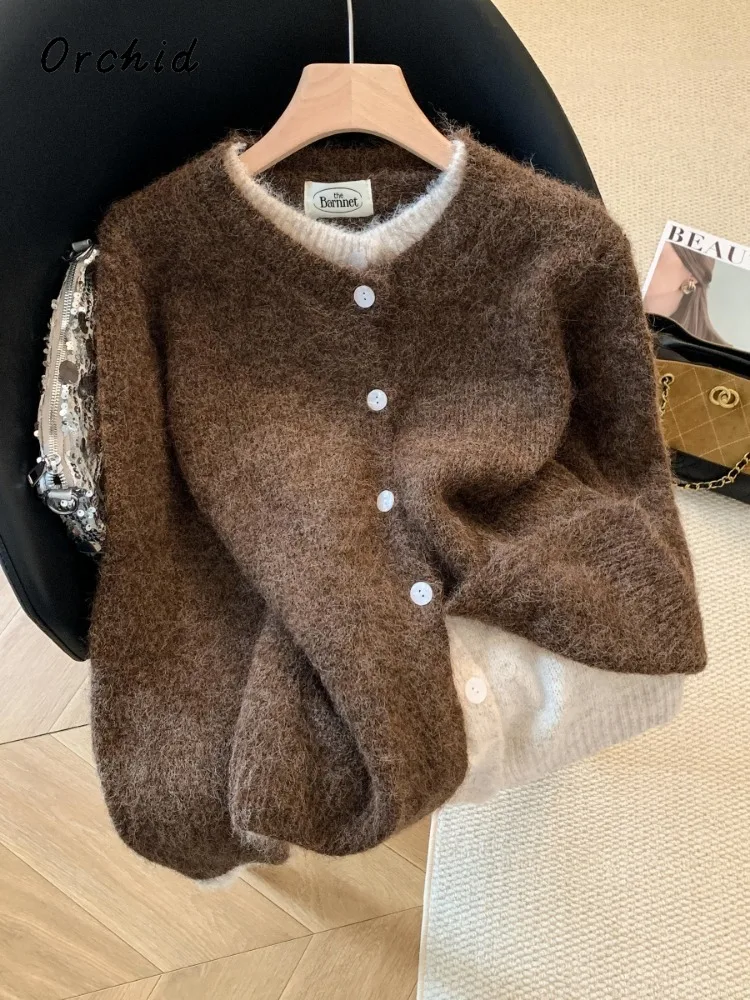 

Women's Vintage Patchwork Knitting Long Sleeve V-Neck Cardigans 2025 Winter Fashion Casual Single Breasted Baiscs Sweater