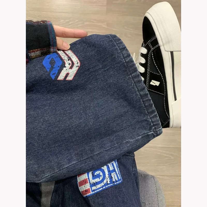 Y2K アメリカンレトロ ワークウェア デニムパンツ ユニセックス ルーズ ワイドレッグ ストレートパンツ ストリートウェア 秋 フロア丈ジーンズ