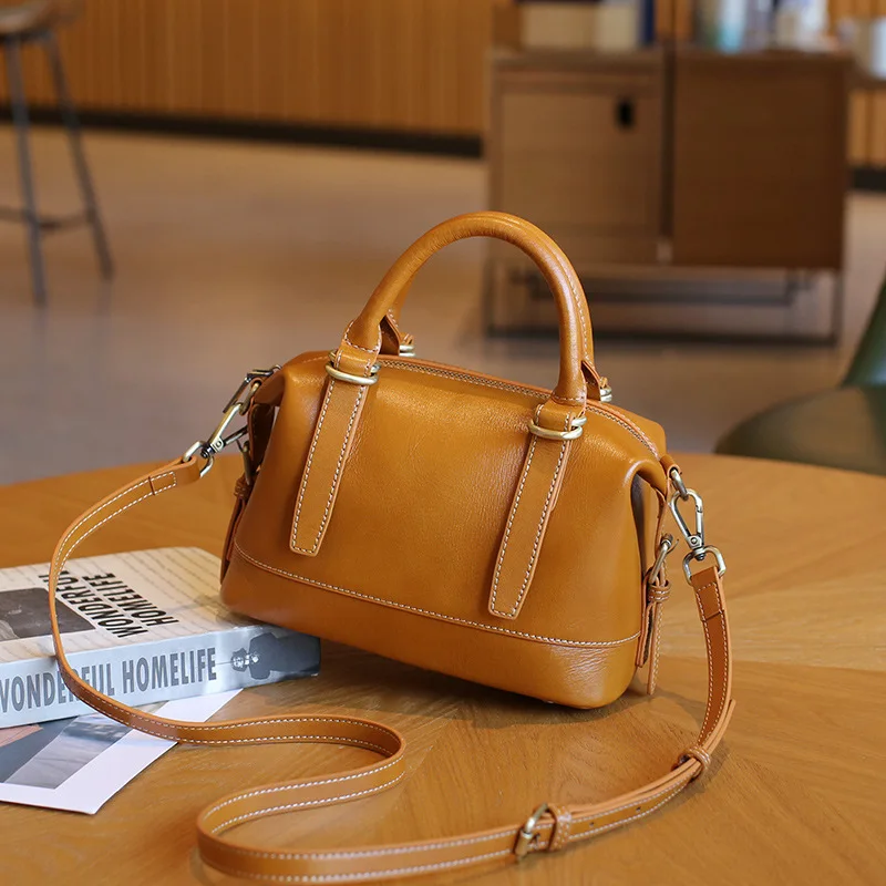 

Women's Cow Genuine Leather Shoulder Bags Ladies Fashion Designer Luxury Crossbody Bag Female Natural Cowhide Boston Handbags