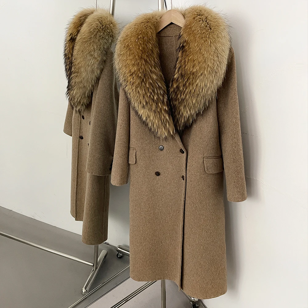 OFTBUY Wollmantel für Damen, Luxuriöse Doppelseitige Wolljacke, Winter-Oversize-Mantel mit Echtem Fuchsfell, Doppelreihig, Elegante Oberbekleidung – Detail 17