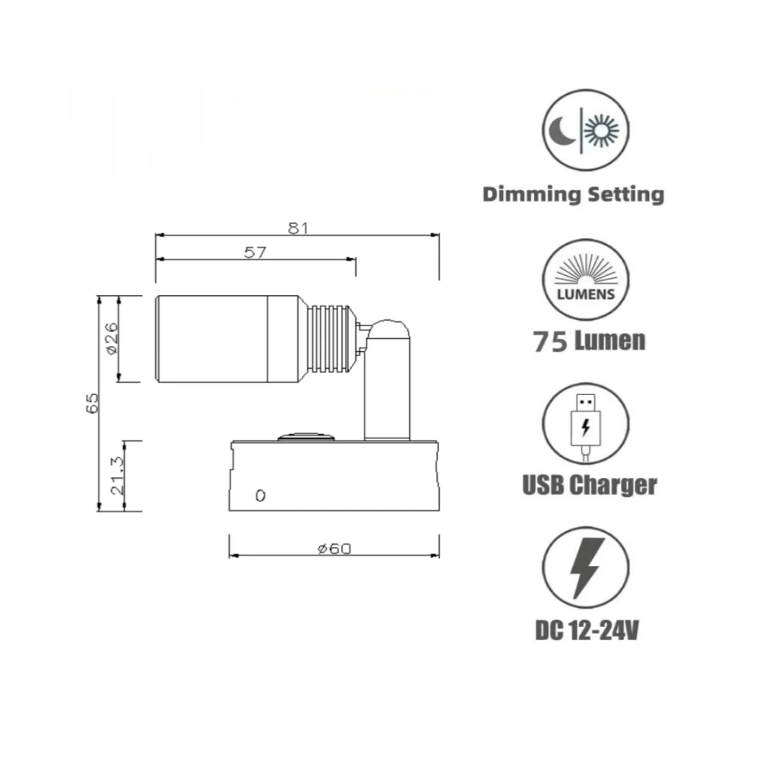 2 PCS Touch Switch Dimmable 12V RV Spotlight USB Bedside Reading Light Crystal LED Light for  Boat, Yacht, Caravan Motorhome