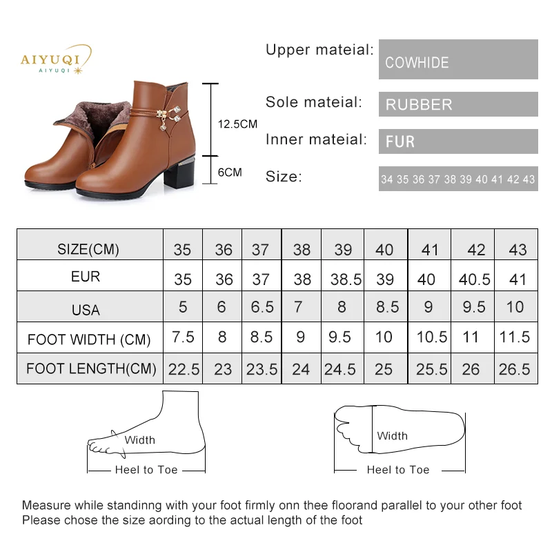 Women Boots Women Genuine Leather Boots Genuine Leather High Heel Ankle Boots Women Thick Wool Winter Snow Boots Women