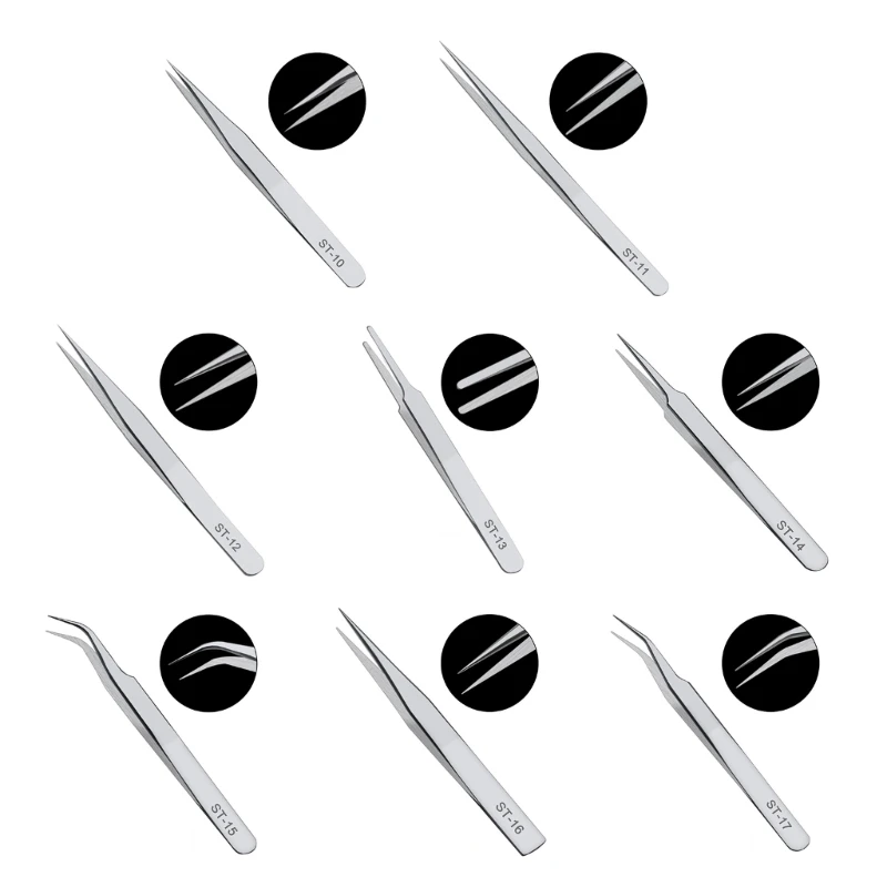 Stainless Steel Tweezers ST-10 to ST17 Multiple Anti-iodine Tweezers Straight Curved ForGripping Small Objects