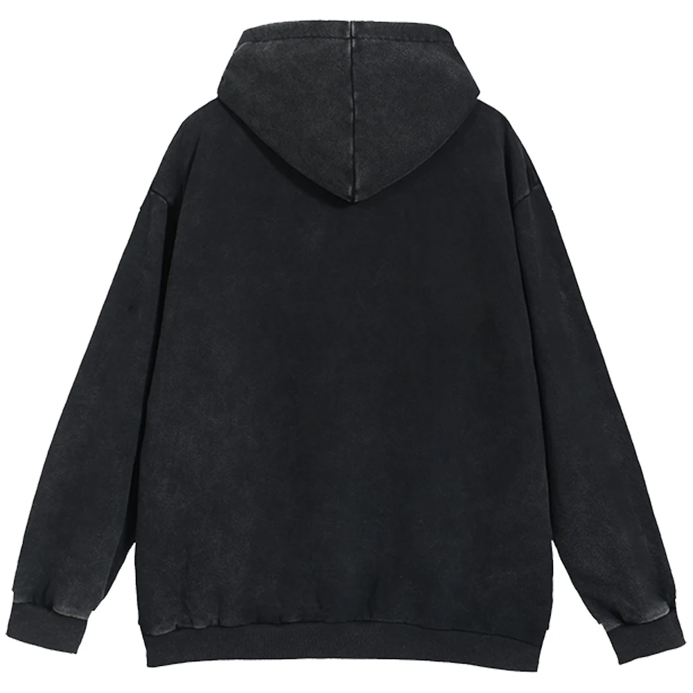 Herren-Hoodie mit Flügel- und Kreuz-Print, gewaschen, lockerer Schnitt, 100 % Baumwolle, Distressed-Sweatshirt, Street-Style, Herbst-Winter, Commuter-Oberteil – Detail 5