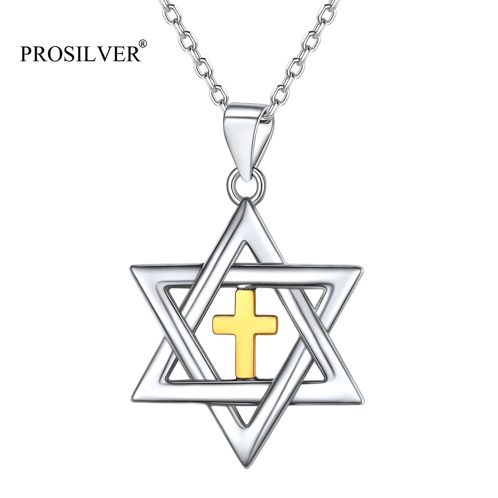 PROSILVER 925 Sterling Silver Star of David Cross Dainty Pendant Israel Jewish Necklace for Women PYP15096B