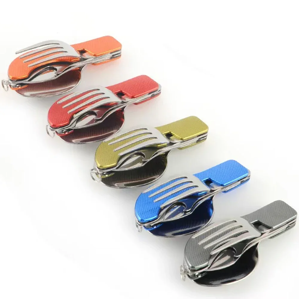 Stainless Steel Cutlery Set 4 in 1 Foldable Knife Fork Spoon Bottle Opener Outdoor Picnic Tableware Folding Pocket Tool Kit
