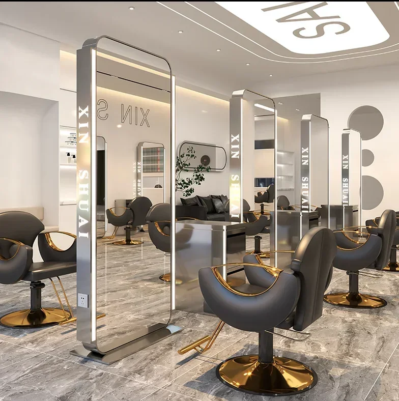 High-end barber shop mirror floor type hairdressing mirror table hair salon special ins hair cutting mirror