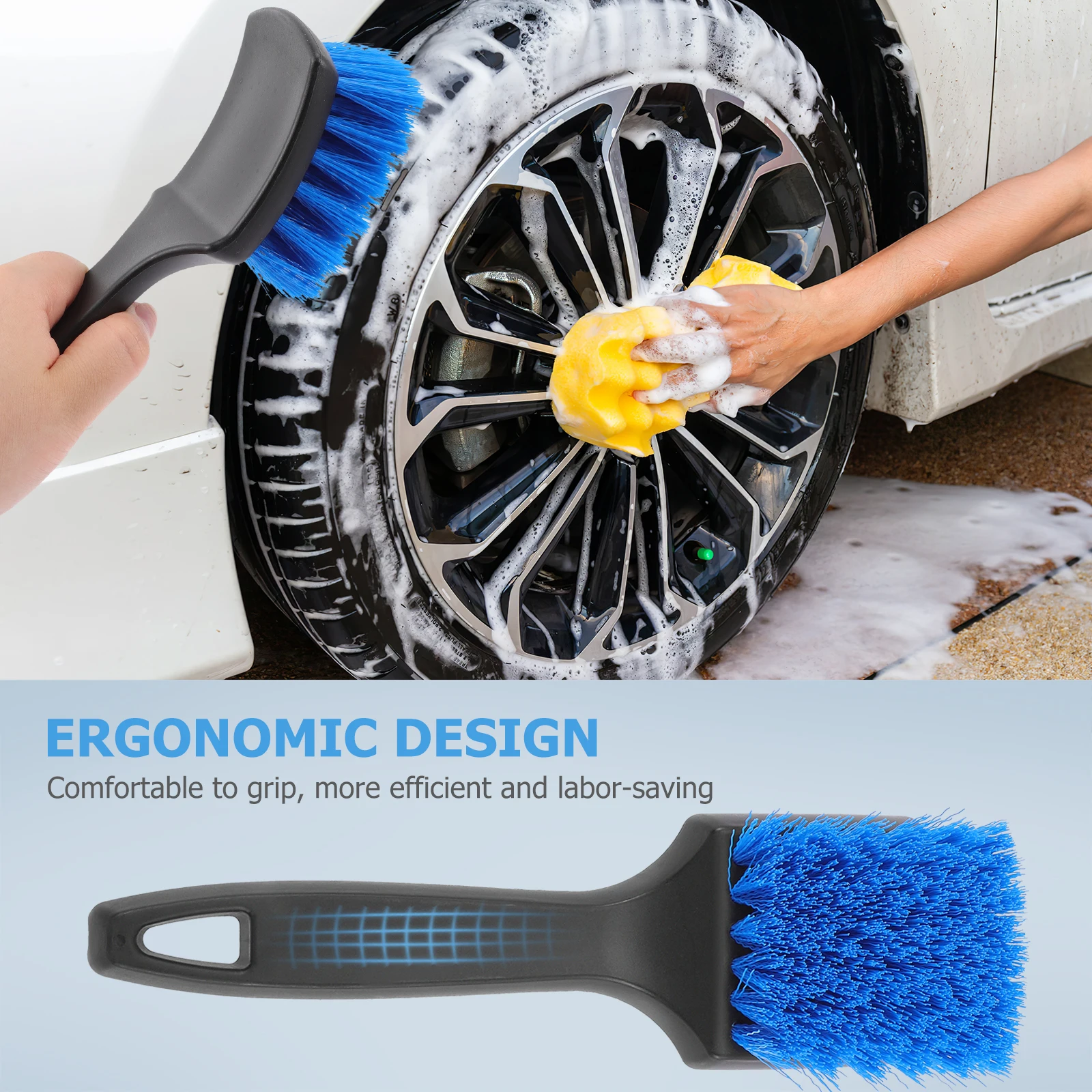 

Car Tire Wheel Brush Tool for Cleaning Blue Bristles Short H Rim Cleaner Excellent Detailing Tire Wash