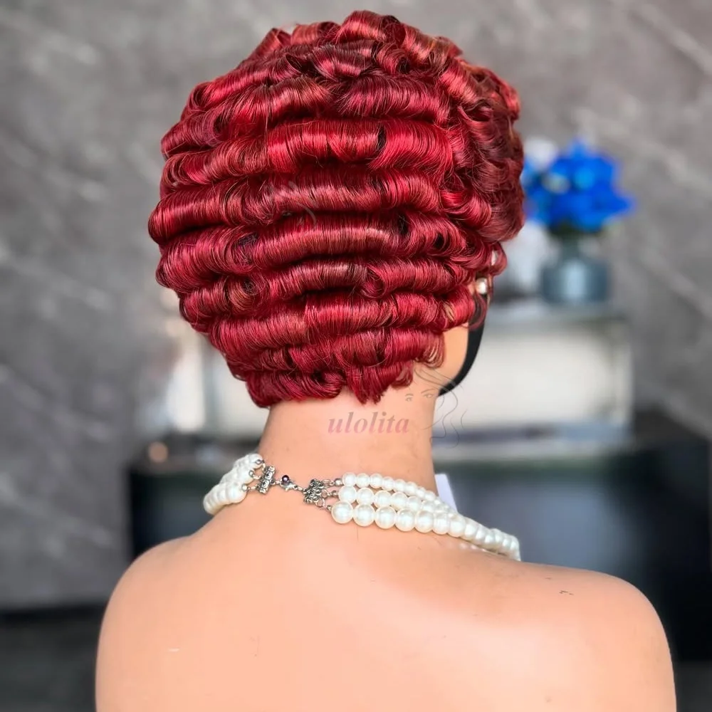 Premium 99J Lose Lockige 13x4 Ear-to-Ear Lace Frontal Echthaar Perücke ohne Klebstoff für Frauen 6 Zoll Remy Haar Kurzer Schnitt Lace Bob Perücken – Detail 5