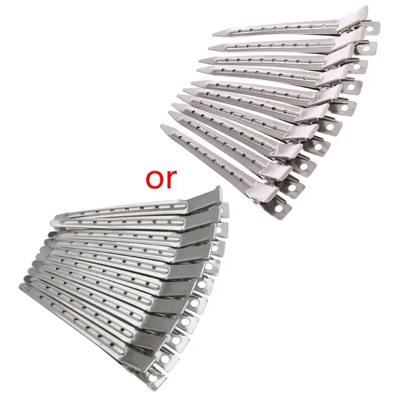 New 10pcs Hair Clips Stainless Steel Hairdressing Duck Bill Alligator Clips